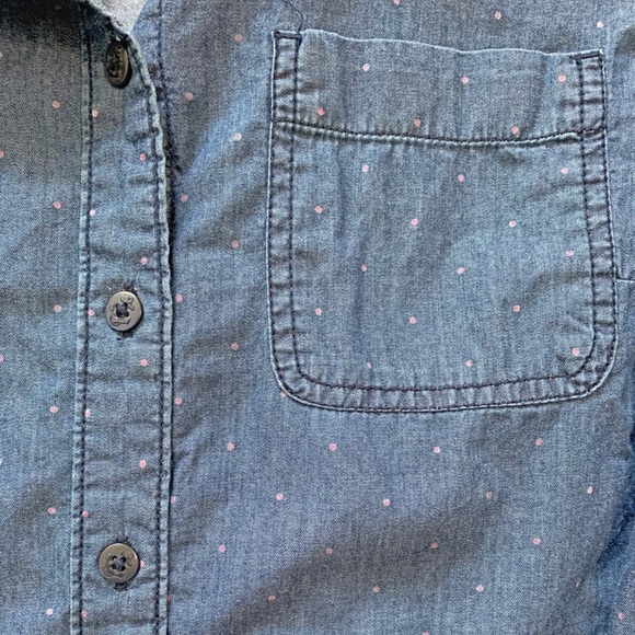 Tommy Hilfiger Long Sleeve Collared Polka Dot Blue Cotton Chambray Shirt Medium - Picture 5 of 8